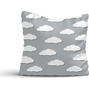 Cici Tasarım Gri Zemin Gölgeli Beyaz Bulutlar Kırlent Kılıfı-60x60