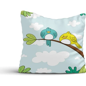 Cici Odam Ağaç Bulut ve Kuşlar Kırlent Kılıfı-42x42