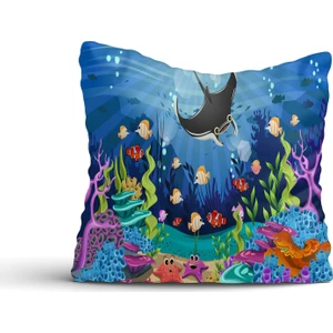Cici Tasarım Balık ve Renkli Deniz Altı Kırlent Kılıfı-45x45