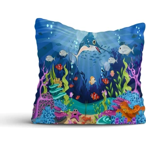 Cici Tasarım Balık ve Renkli Deniz Altı Kırlent Kılıfı-45x45