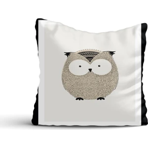 Cici Odam Sevimli Baykuş Bej Zemin Siyah Çerçeve Kırlent Kılıfı-60x60