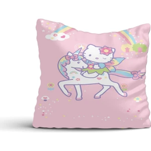 Cici Tasarım Hello Kitty Atlı Pembe Kırlent Kılıfı-60x60