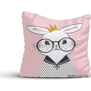 Cici Odam Gözlüklü Tavşan Kırlent Kılıfı-60x60