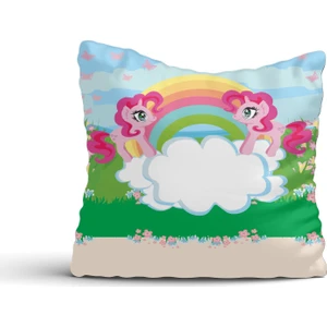 Cici Odam Pony Atlar ve Gökkuşağı Kırlent Kılıfı-42x42
