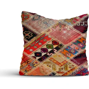 Cici Tasarım Renkli Blok Etnik Kilim Desen Kırlent Kılıfı-45x45