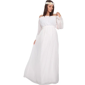 Moda Labio Babyshower Dökümlü Beyaz Hamile Elbisesi