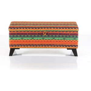 Armi Puf Turuncu Yeşil Etnik Desenli Sandıklı Puf Amortisörlü-SP23