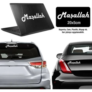 Dizayn Hediye Beyaz Maşallah Yazısı Sticker - Araç Oto Araba Etiket, Sticker, Çıkartma - Aksesuar -Modifiye -Arma