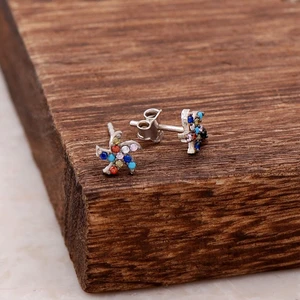 Sümer Telkari Rüzgar Gülü Tasarım Mix Taşlı Gümüş Küpe 4016