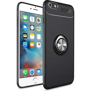 iPhone 6/6S Kılıf Standlı Yüzüklü Mıknatıslı Kılıf + 9H Esnek Nano Cam Siyah