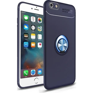 iPhone 6/6S Kılıf Standlı Yüzüklü Mıknatıslı Kılıf + 9H Esnek Nano Cam Lacivert