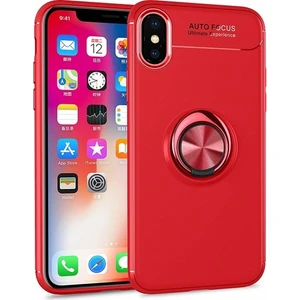 iPhone XS 5.8" Kılıf Standlı Yüzüklü Mıknatıslı Kılıf Kırmızı