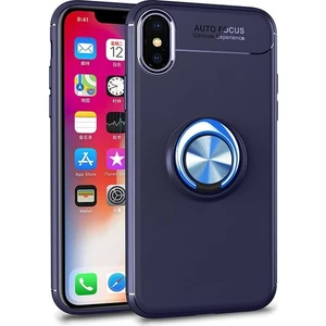 iPhone XS Max 6.5 Kılıf Standlı Yüzüklü Mıknatıslı Kılıf Lacivert