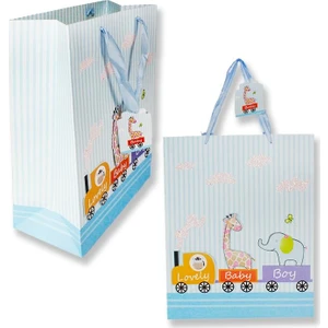 Mutlu Adım Trenli Mavi Büyük Karton Çanta 26 x 31 cm 1 Adet