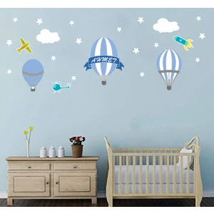 Türk Reklam İsme Özel Erkek Çocuk Bebek Odası Mavi Uçan Balon Duvar Sticker
