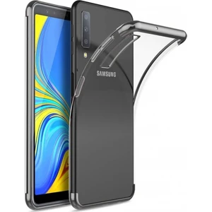 Samsung Galaxy A7 2018 Kılıf Ultra Slim Şeffaf Dört Köşe Lazer Silikon - Gümüş