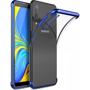 Samsung Galaxy A7 2018 Kılıf Ultra Slim Şeffaf Dört Köşe Lazer Silikon - Mavi