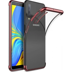 Samsung Galaxy A7 2018 Kılıf Ultra Slim Şeffaf Dört Köşe Lazer Silikon - Rose Gold