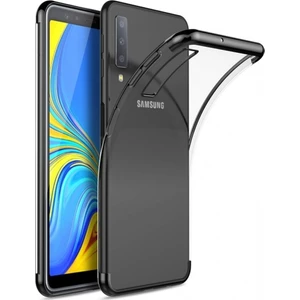 Samsung Galaxy A7 2018 Kılıf Ultra Slim Şeffaf Dört Köşe Lazer Silikon - Siyah