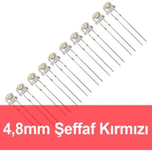 4,8mm Şeffaf Kırmızı Mantar LED 10 Adet