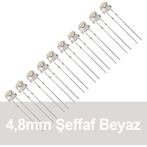 4,8mm Şeffaf Beyaz Mantar LED 10 Adet