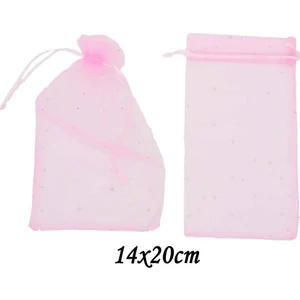 50li Pullu Tül Büzgülü Kese Pembe 14 x 20 cm