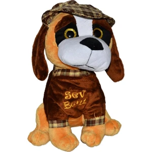08350 Peluş Köpek Oturan Şapkalı Sev Beni Yazılı