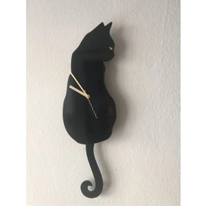Good Time Siyah Kedi Sallanır Sarkaçlı Duvar Saati