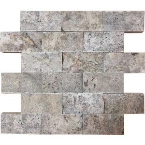 5X10Cm Gümüş Doğal Taş Traverten Patlatma Mozaik Duvar Kaplama