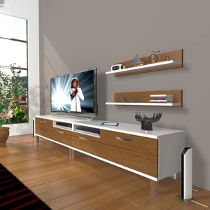 Eko 220R Mdf Krom Ayaklı Tv Ünitesi Tv Sehpası Beyaz Ceviz