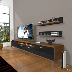 Eko 220R Mdf Krom Ayaklı Tv Ünitesi Tv Sehpası Ceviz Siyah