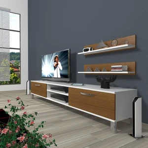Eko 4 Mdf Dvd Krom Ayaklı Tv Ünitesi Tv Sehpası Beyaz Ceviz