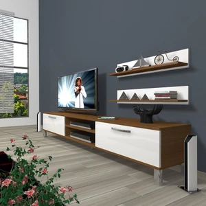 Eko 4 Mdf Dvd Krom Ayaklı Tv Ünitesi Tv Sehpası Ceviz Beyaz