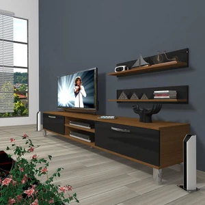 Eko 4 Mdf Dvd Krom Ayaklı Tv Ünitesi Tv Sehpası Ceviz Siyah