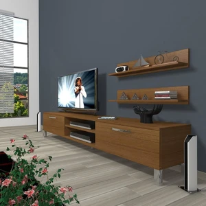 Eko 4 Mdf Dvd Krom Ayaklı Tv Ünitesi Tv Sehpası Naturel Ceviz