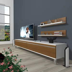 Eko 4 Mdf Std Krom Ayaklı Tv Ünitesi Tv Sehpası Beyaz Ceviz