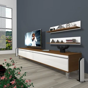 Eko 4 Mdf Std Krom Ayaklı Tv Ünitesi Tv Sehpası Ceviz Beyaz