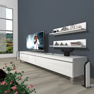 Eko 4 Mdf Std Krom Ayaklı Tv Ünitesi Tv Sehpası Parlak Beyaz