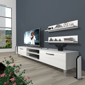 Eko 4 Slm Dvd Krom Ayaklı Tv Ünitesi Tv Sehpası Parlak Beyaz