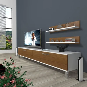 Eko 4 Slm Std Krom Ayaklı Tv Ünitesi Tv Sehpası Beyaz Ceviz