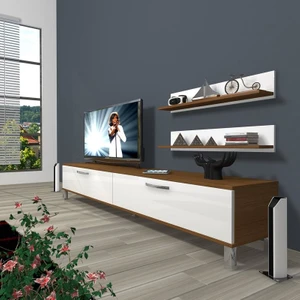 Eko 4 Slm Std Krom Ayaklı Tv Ünitesi Tv Sehpası Ceviz Beyaz
