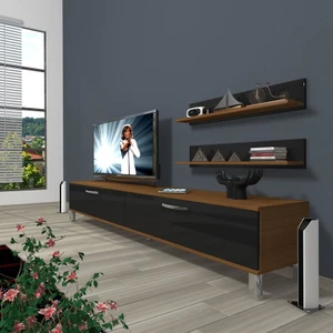 Eko 4 Slm Std Krom Ayaklı Tv Ünitesi Tv Sehpası Ceviz Siyah