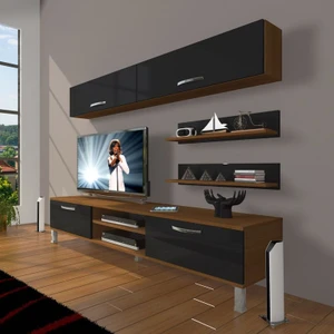 Eko 5 Mdf Dvd Krom Ayaklı Tv Ünitesi Tv Sehpası Ceviz Siyah