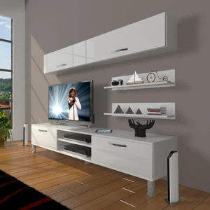 Eko 5 Mdf Dvd Krom Ayaklı Tv Ünitesi Tv Sehpası Parlak Beyaz