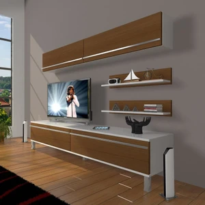 Eko 5 Mdf Std Krom Ayaklı Tv Ünitesi Tv Sehpası Beyaz Ceviz