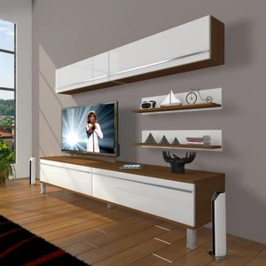 Eko 5 Mdf Std Krom Ayaklı Tv Ünitesi Tv Sehpası Ceviz Beyaz