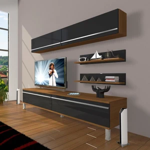 Eko 5 Mdf Std Krom Ayaklı Tv Ünitesi Tv Sehpası Ceviz Siyah