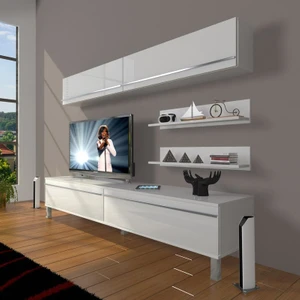 Eko 5 Mdf Std Krom Ayaklı Tv Ünitesi Tv Sehpası Parlak Beyaz