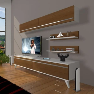 Eko 5 Mdf Std Retro Tv Ünitesi Tv Sehpası Beyaz Ceviz
