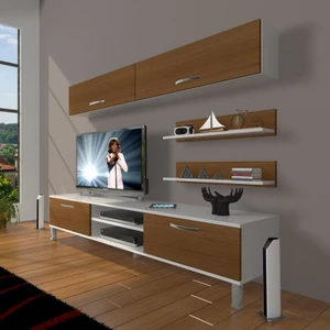 Eko 5 Slm Dvd Krom Ayaklı Tv Ünitesi Tv Sehpası Beyaz Ceviz